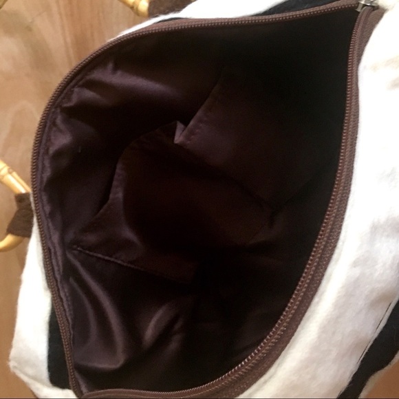 Soft Alpaca wool patchwork satchel bamboo handles - Picture 6 of 8